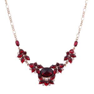 Circa 1900 Red and Clear Crystal Mix Goldtone Statement Necklace NEW